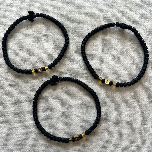 Komboskini Gold Cross Bracelet - Black