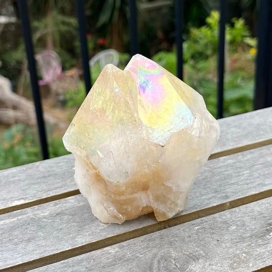 Aura Citrine Large Raw Point Crystal - Energising, Uplifting