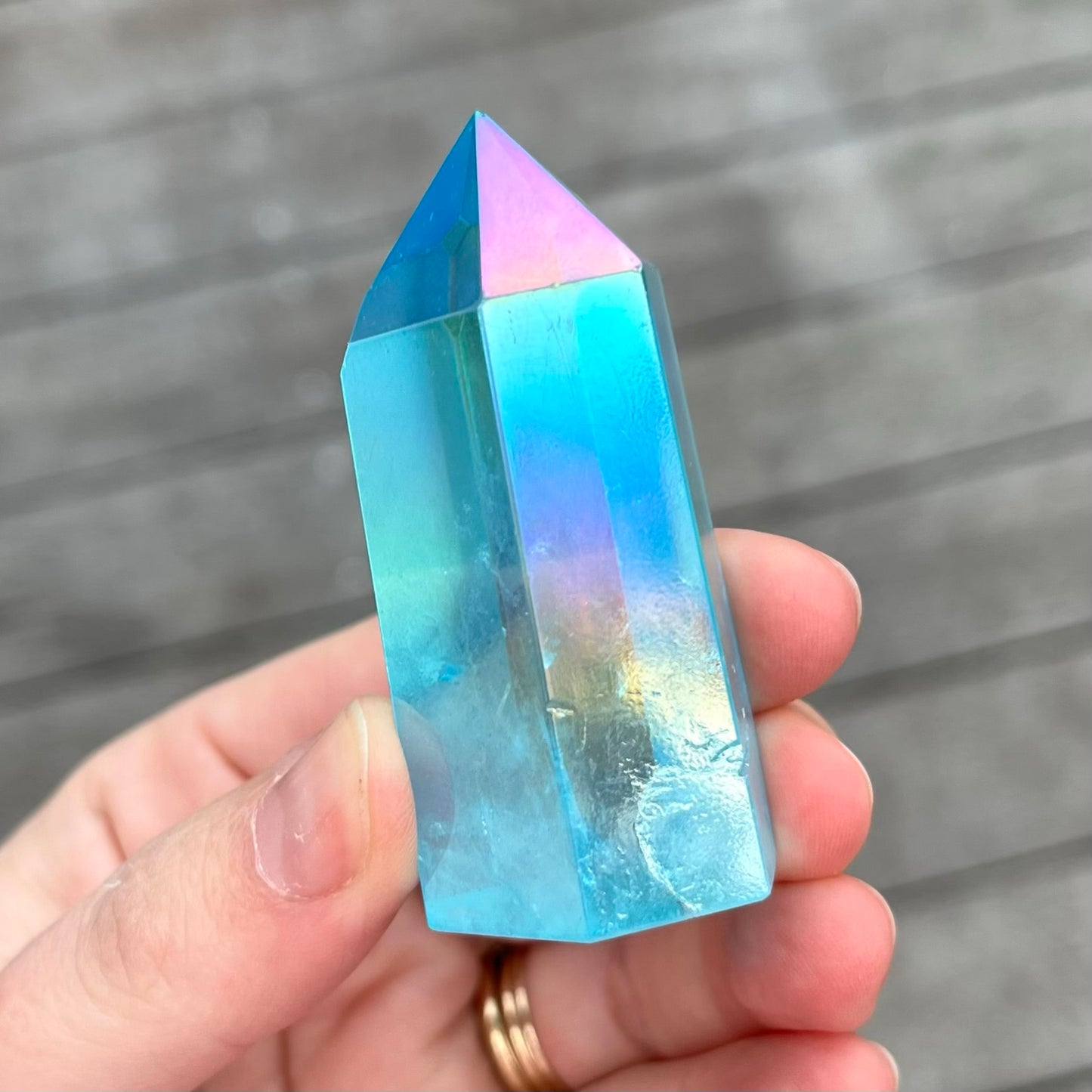 Aqua Angel Aura Quartz Small Point Crystal - Joy, Ethereal, Emotional Healing