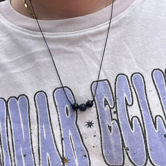 I Am Protected Necklace - Obsidian & Lava Stone