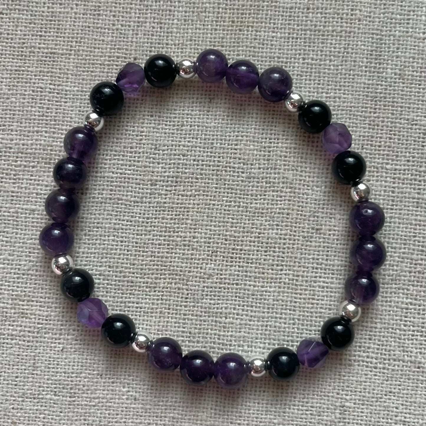 Mysticism Bracelet - Amethyst, Obsidian & Silver Hematite