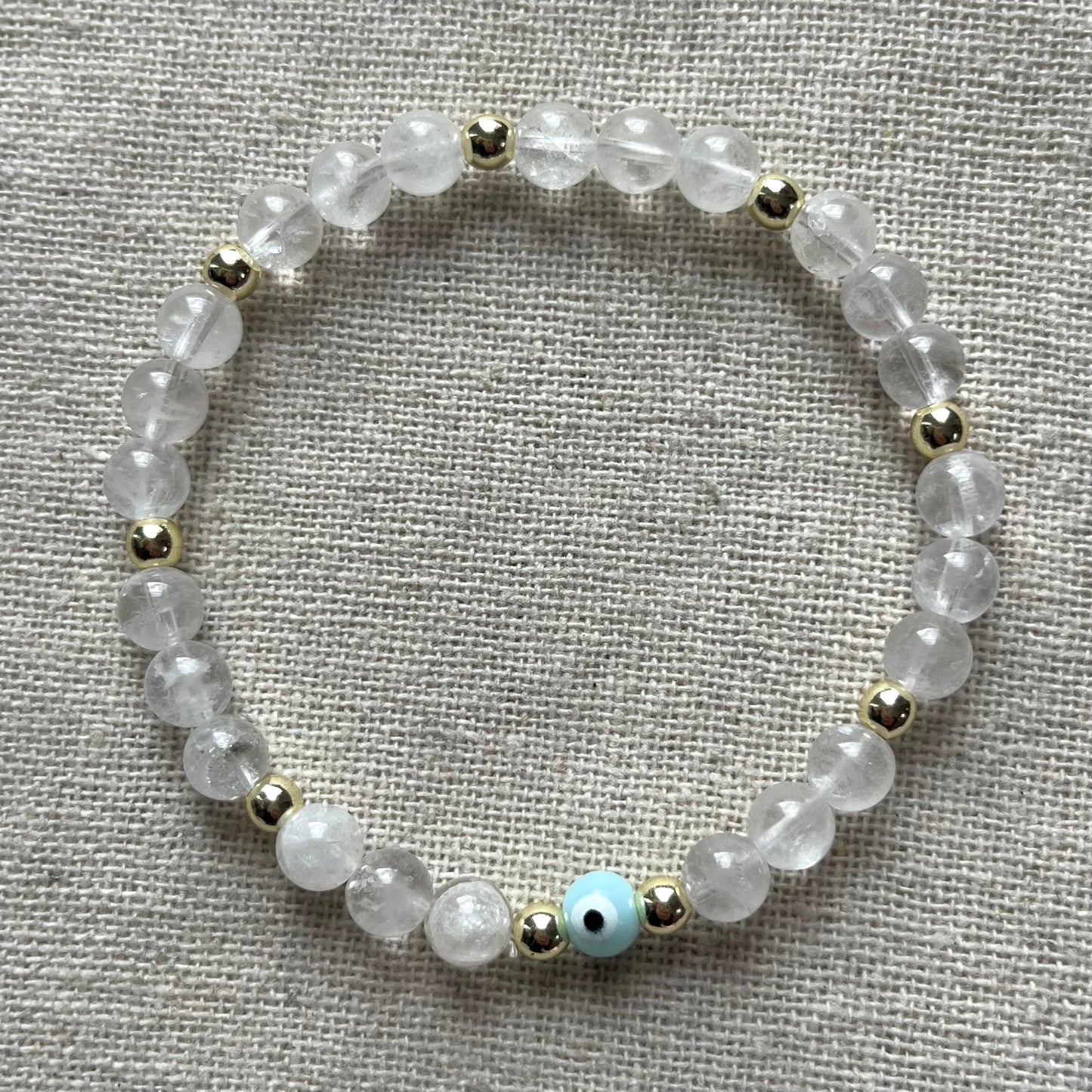 Cleansing Evil Eye Protection Bracelet - Clear Quartz & Gold Hematite