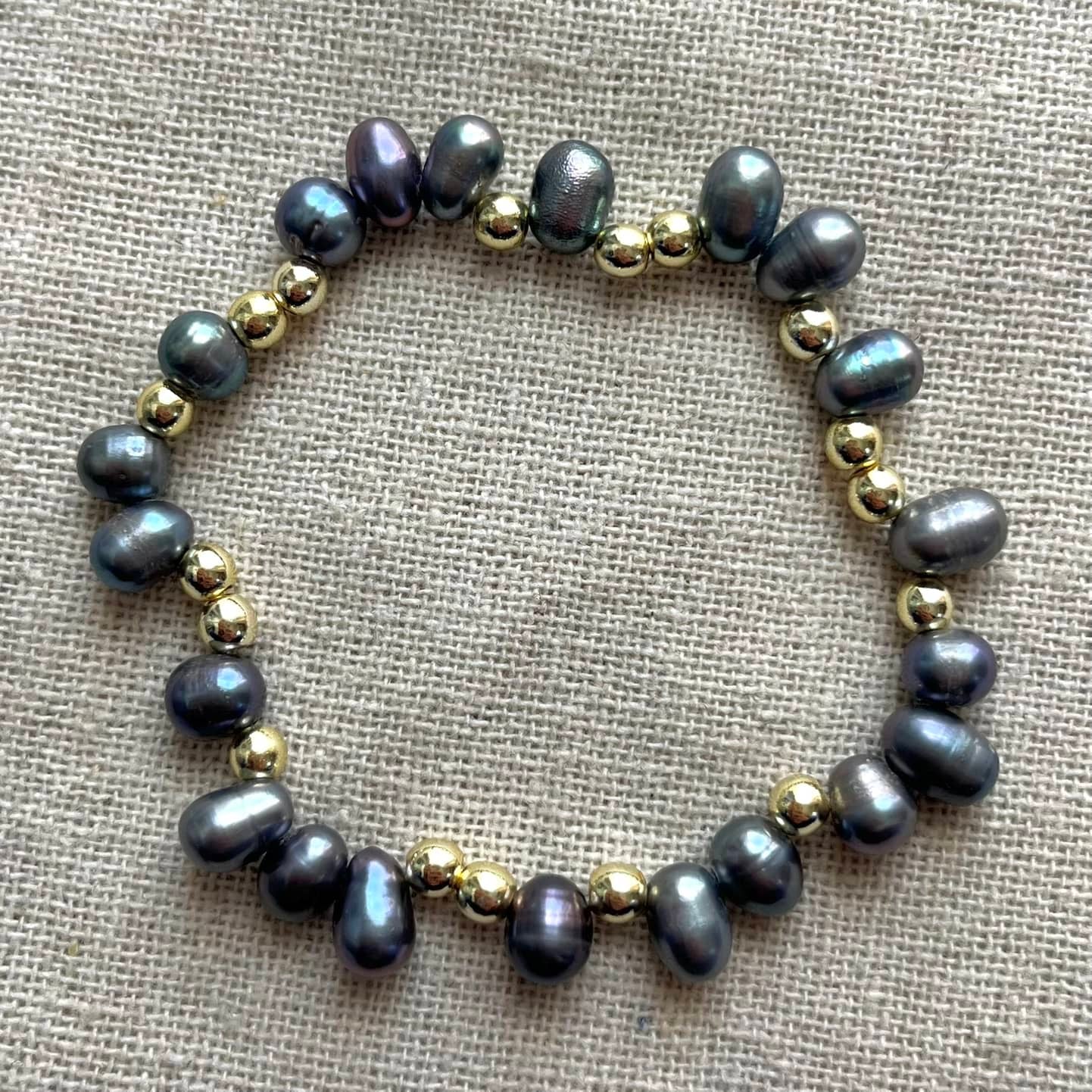 Mermaid Aura Bracelet - Freshwater Pearl & Gold Hematite