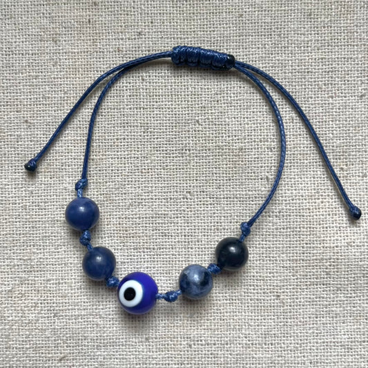 Protection Evil Eye Cord Bracelet - Sodalite