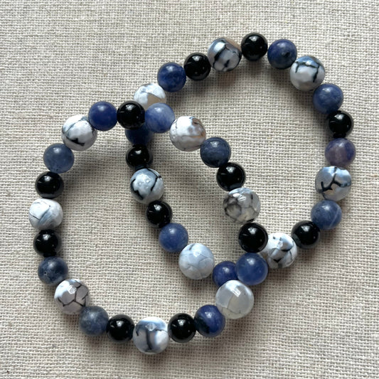 Serenity Bracelet - Blue Fire Agate, Sodalite & Obsidian