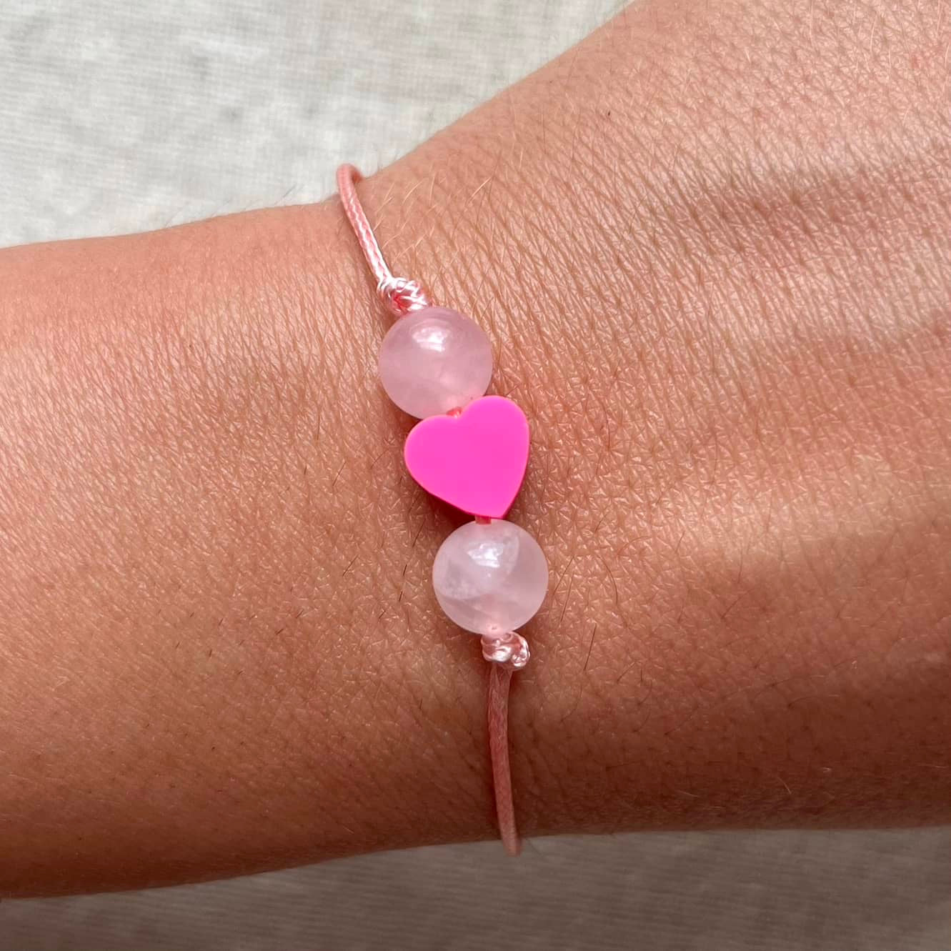 Glowing Heart Cord Bracelet - Rose Quartz