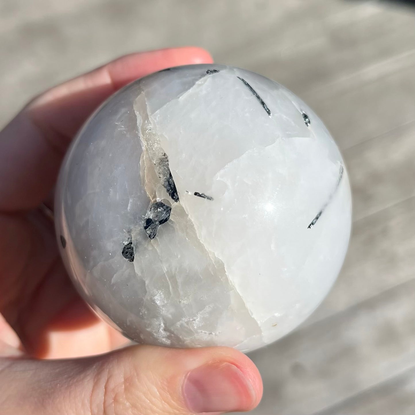 Tourmaline in Quartz Medium Sphere Crystal - Grounding, Protective, Purifying