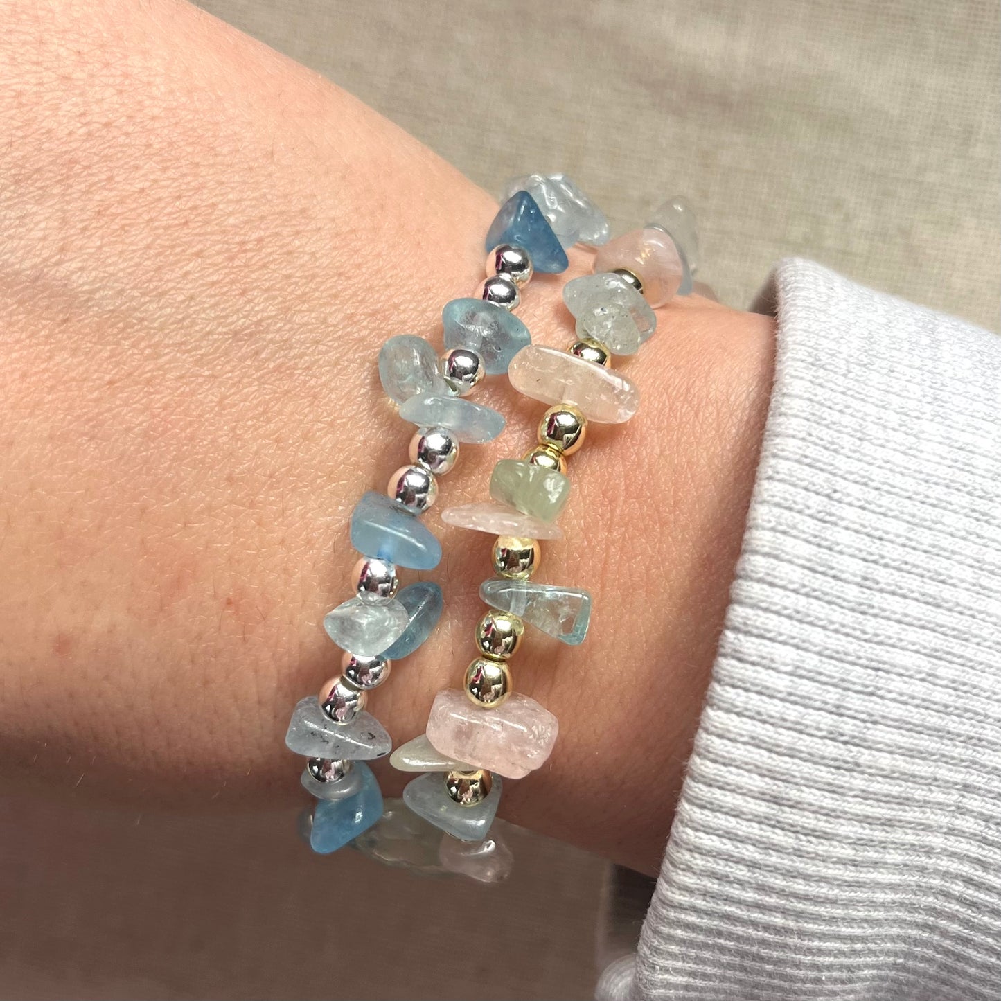 Pretty Protection Bracelet - Aquamarine & Silver Hematite