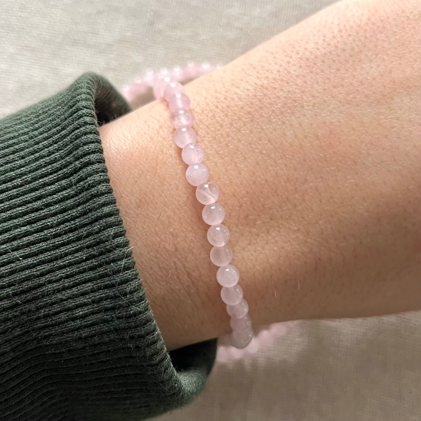 Rose Quartz 4mm Beaded Bracelet - Love