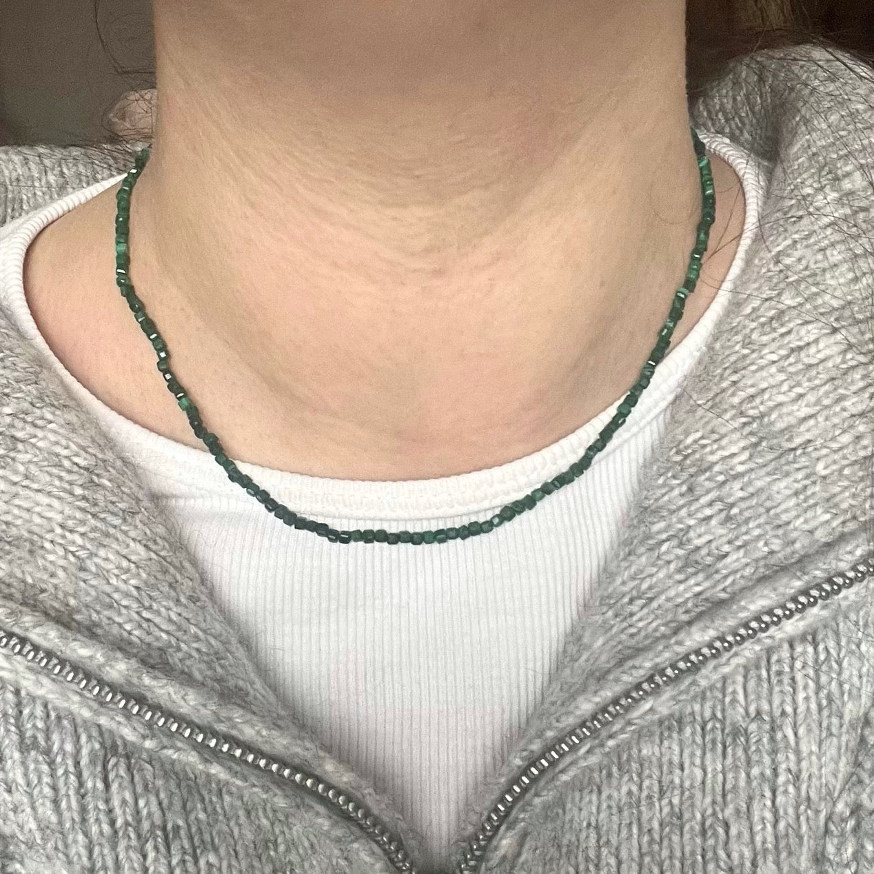 Malachite 2mm Facet Beaded Necklace - Transformation