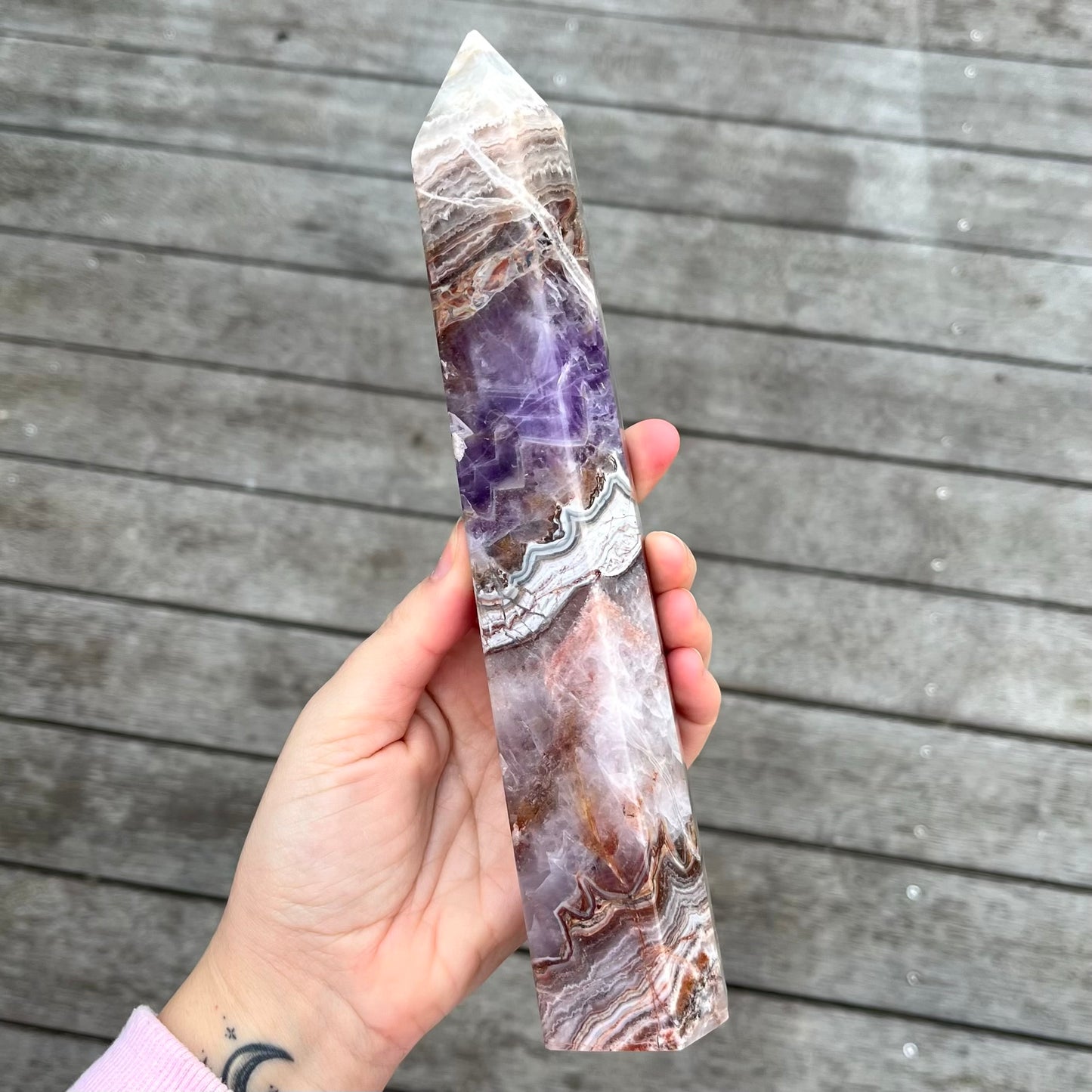 Amethyst & Flower Agate XL Tower Crystal -Spirit, Calm, Balance