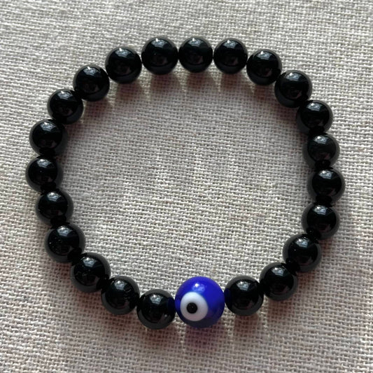 Protection Evil Eye Bracelet - Obsidian 8mm