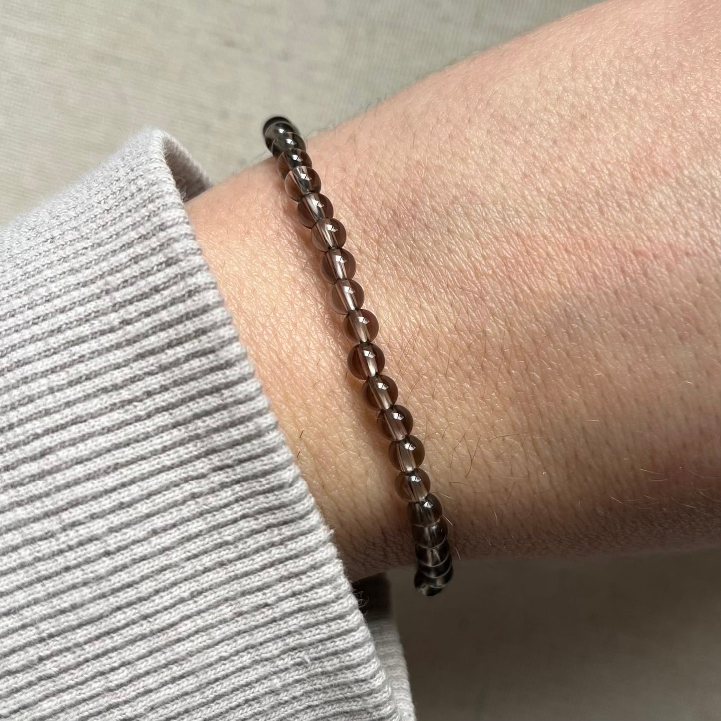 Smoky Quartz 4mm Beaded Bracelet - Grounding
