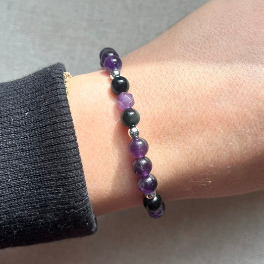 Mysticism Bracelet - Amethyst, Obsidian & Silver Hematite