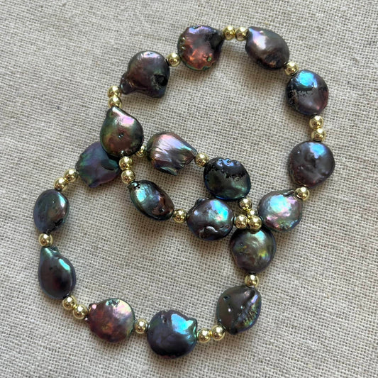 Mermaid Aura Coin Bracelet - Freshwater Pearl & Gold Hematite