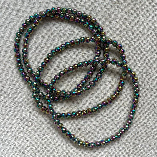 Rainbow Hematite 4mm Beaded Bracelet - Grounding