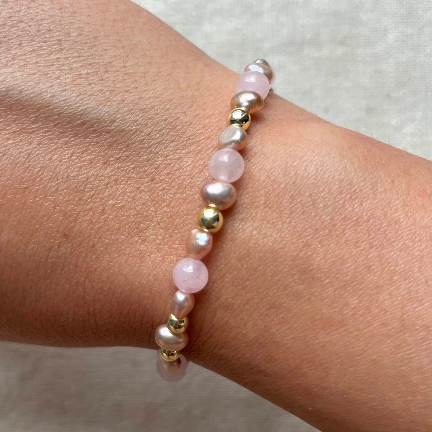 Aura Love Bracelet - Rose Quartz, Gold Hematite & Freshwater Pearl
