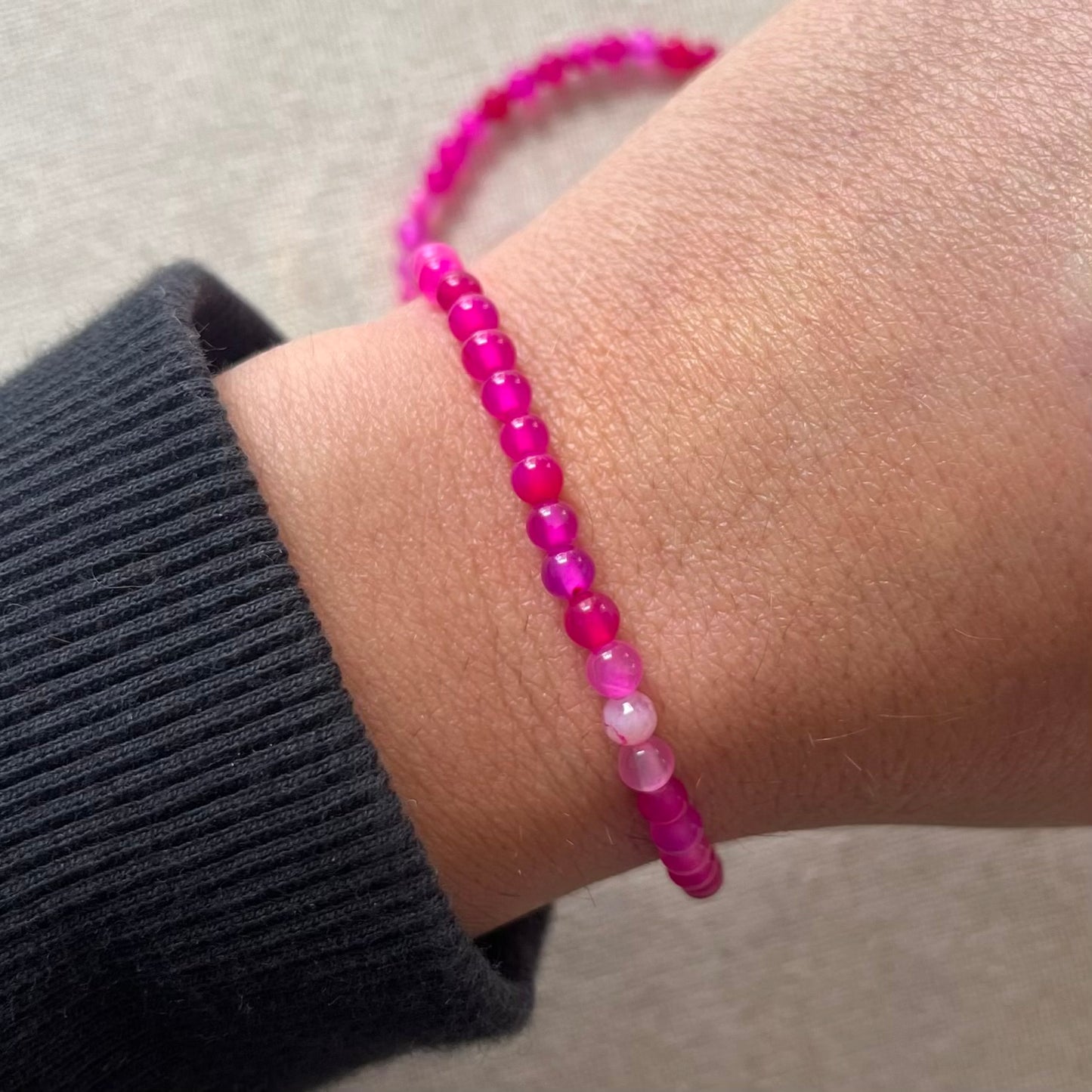 Pink Agate 4mm Beaded Bracelet - Nurturing