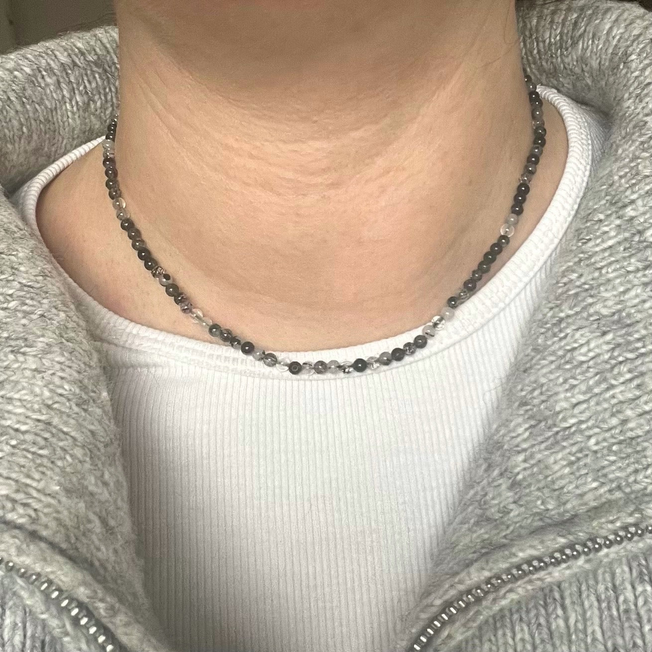Black Rutilated Quartz 3mm Beaded Necklace - Protection