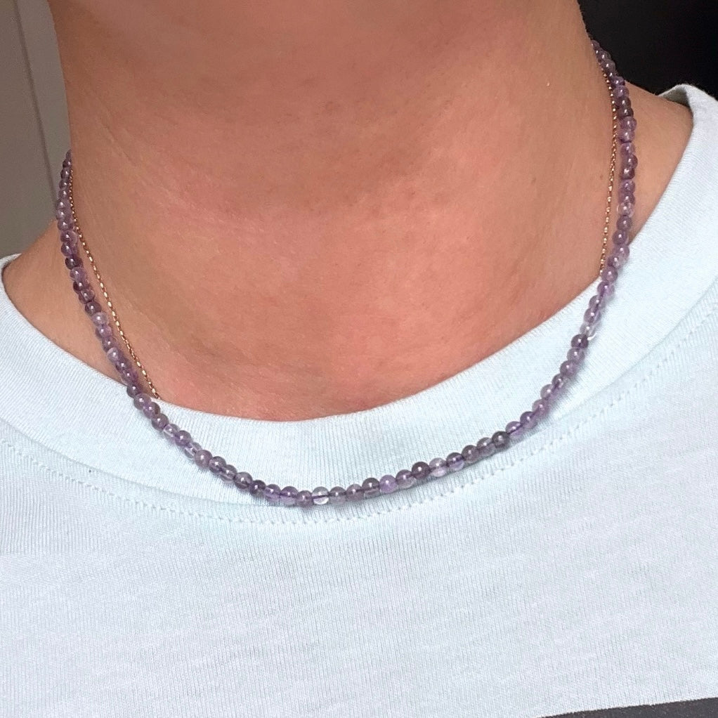 Amethyst 3mm Beaded Necklace - Spiritual Protection