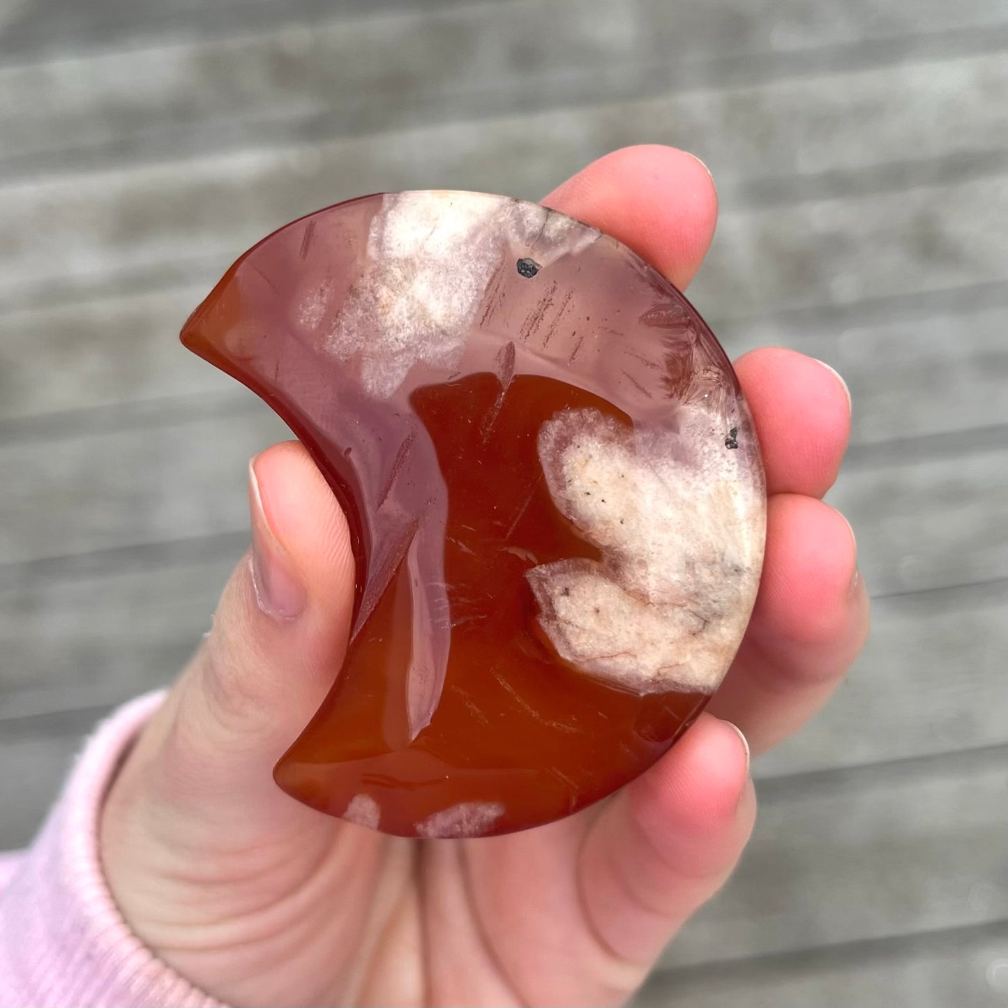 Carnelian Medium Moon Crystal - Energising, Courageous, Motivating