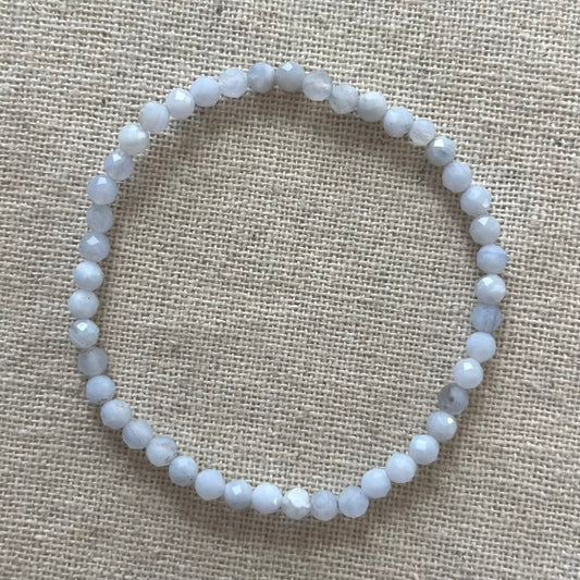 Blue Lace Agate 4mm Facet Beaded Bracelet - Soothing