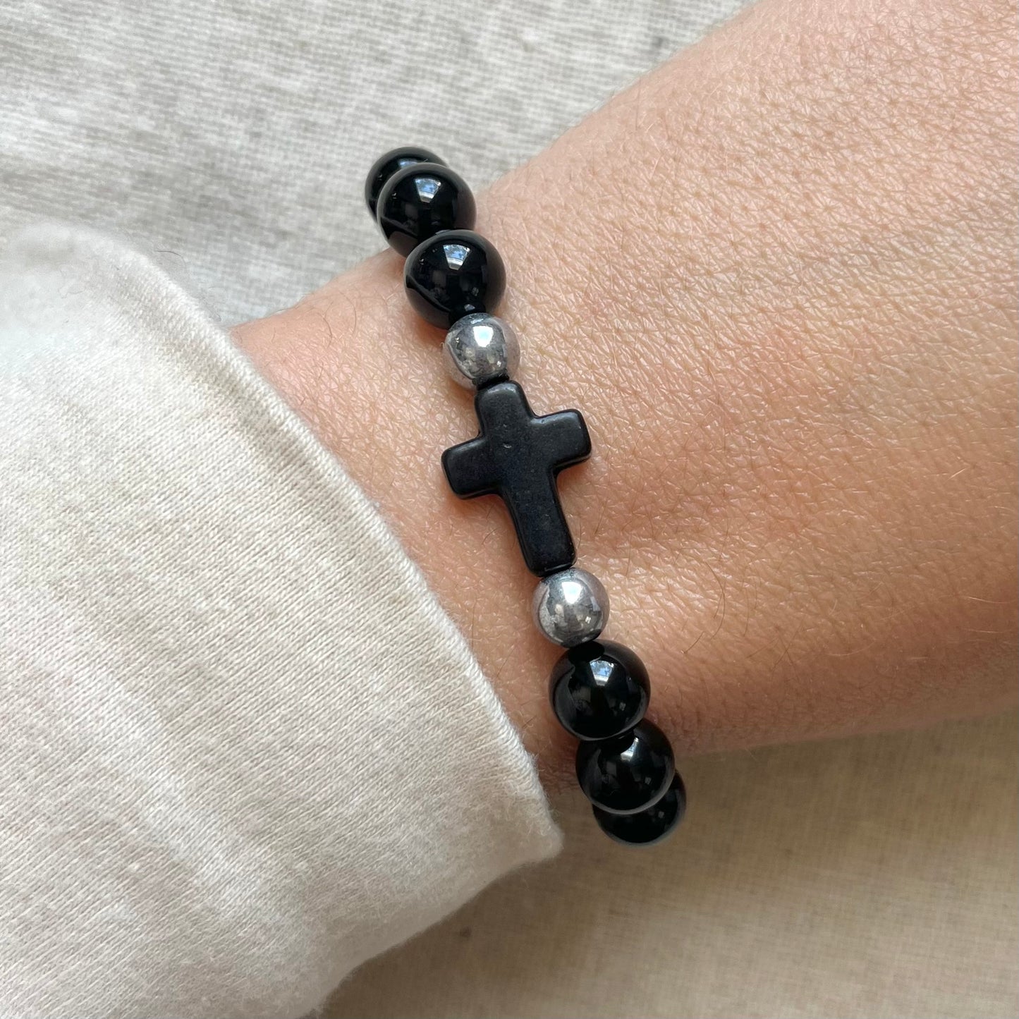 Courage Bracelet - Onyx, Obsidian, Lava Stone & Silver Hematite