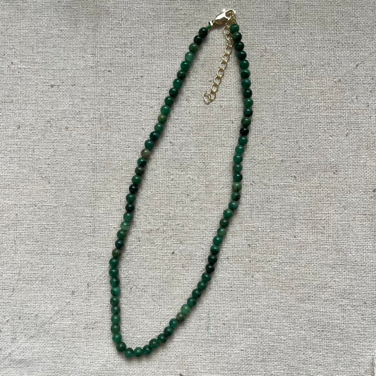 Green Jade 4mm Beaded Necklace - Luck