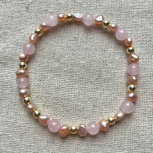 Aura Love Bracelet - Rose Quartz, Gold Hematite & Freshwater Pearl