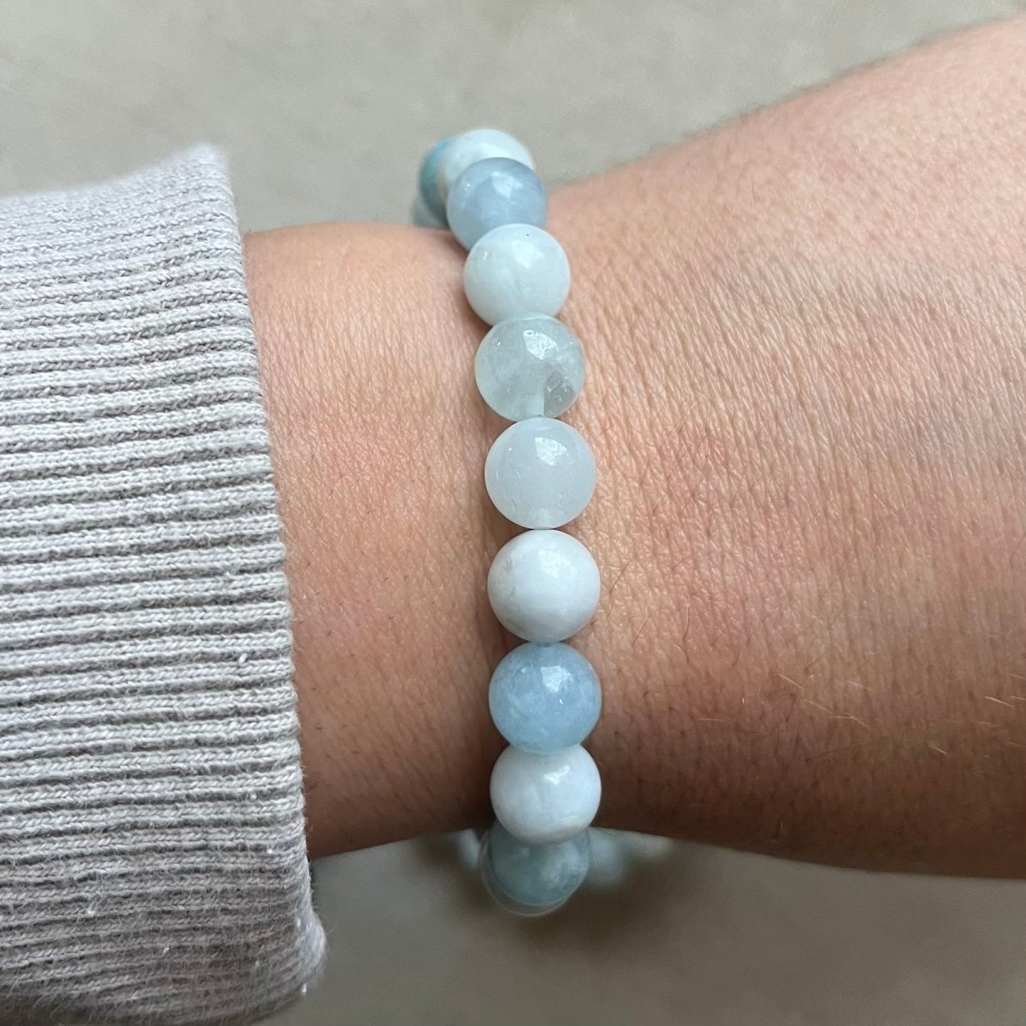 Aquamarine 8mm Beaded Bracelet - Calm
