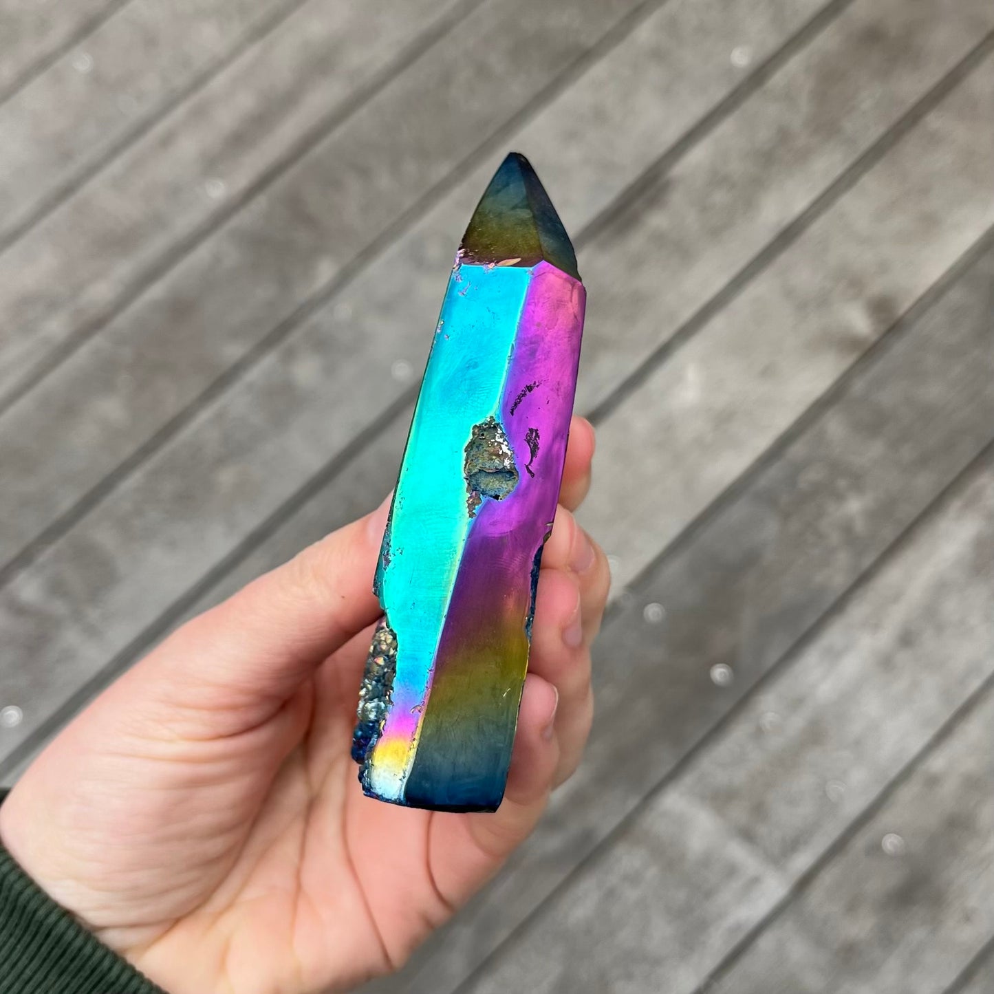 Titanium Aura Quartz Large Point Crystal - Vitality, Confidence, Joy