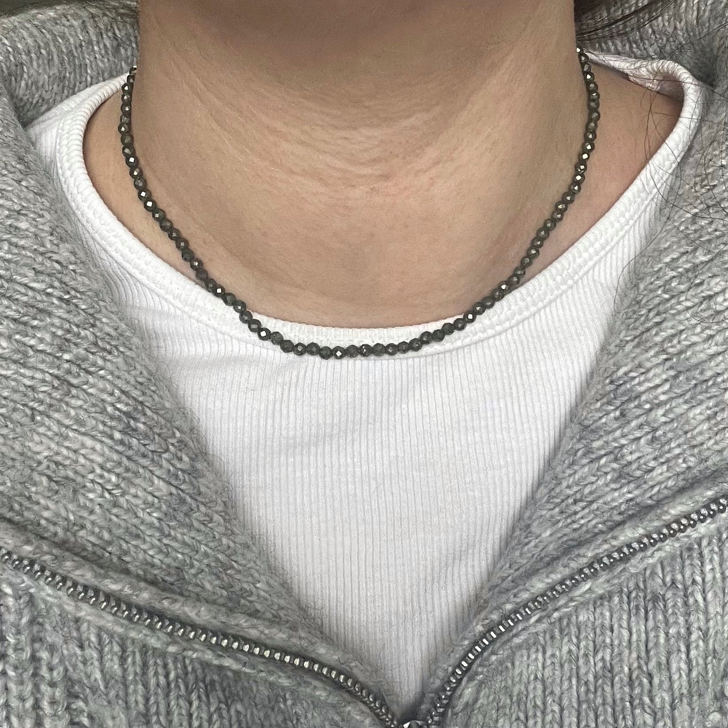 Pyrite 3mm Facet Beaded Necklace - Wealth