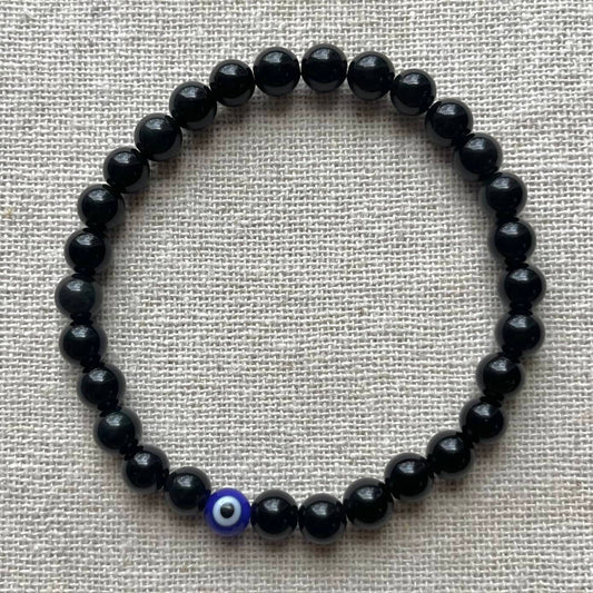 Protection Evil Eye Bracelet - Obsidian 6mm