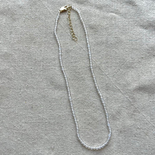 White Jade 3mm Beaded Necklace - Luck
