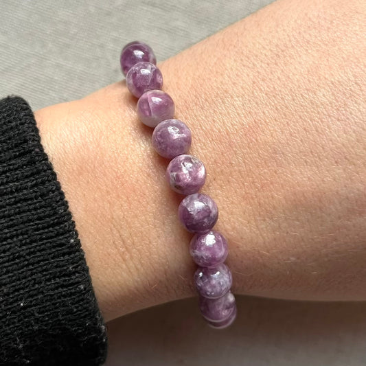 Lepidolite 8mm Beaded Bracelet - Calm