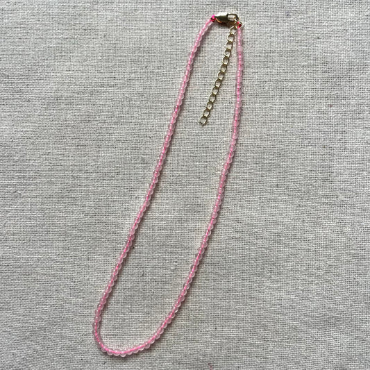 Rose Quartz 3mm Beaded Necklace - Love