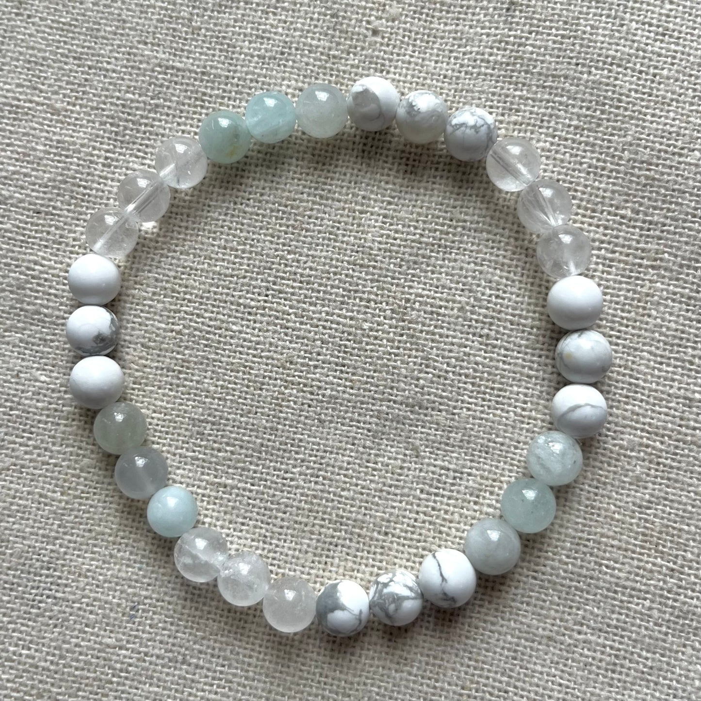 Calm Your Mind Bracelet - Aquamarine, Howlite, Clear Quartz & Silver Hematite