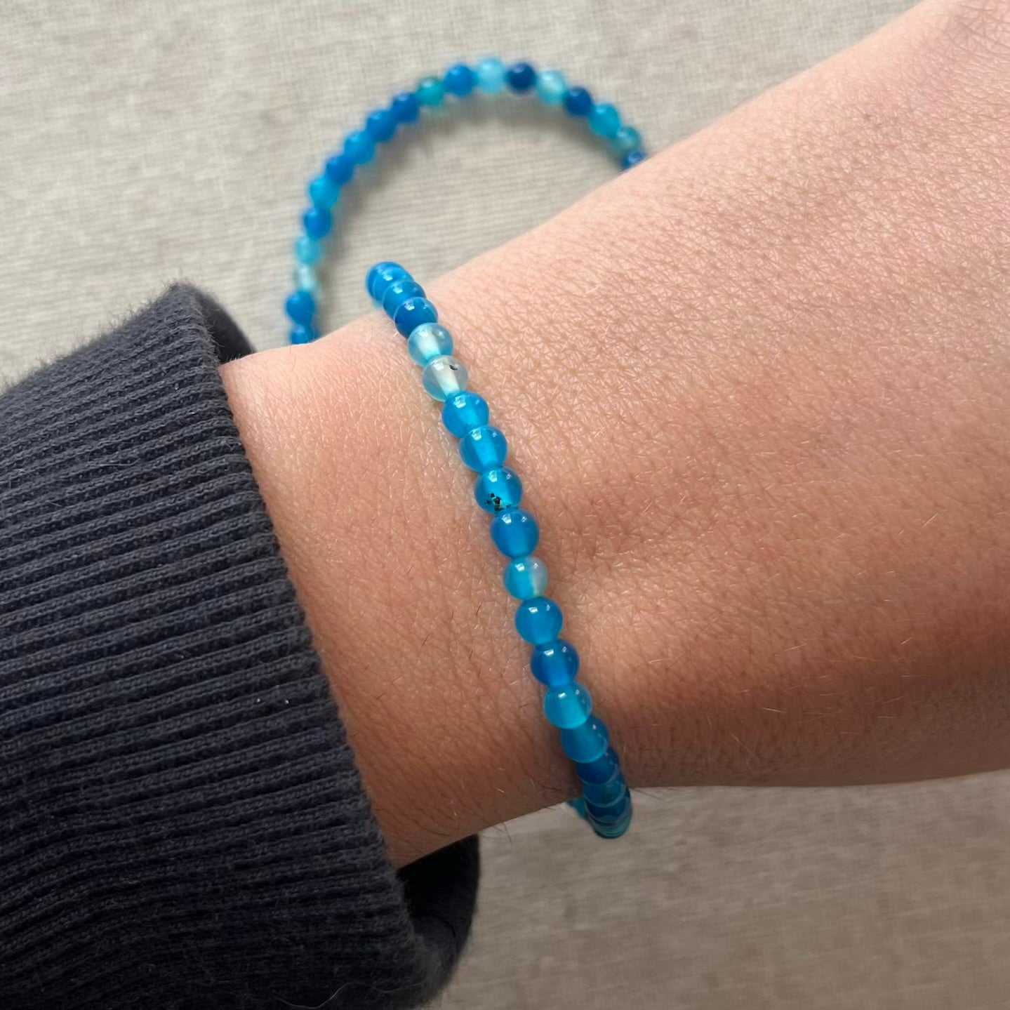 Blue Agate 4mm Beaded Bracelet - Harmony