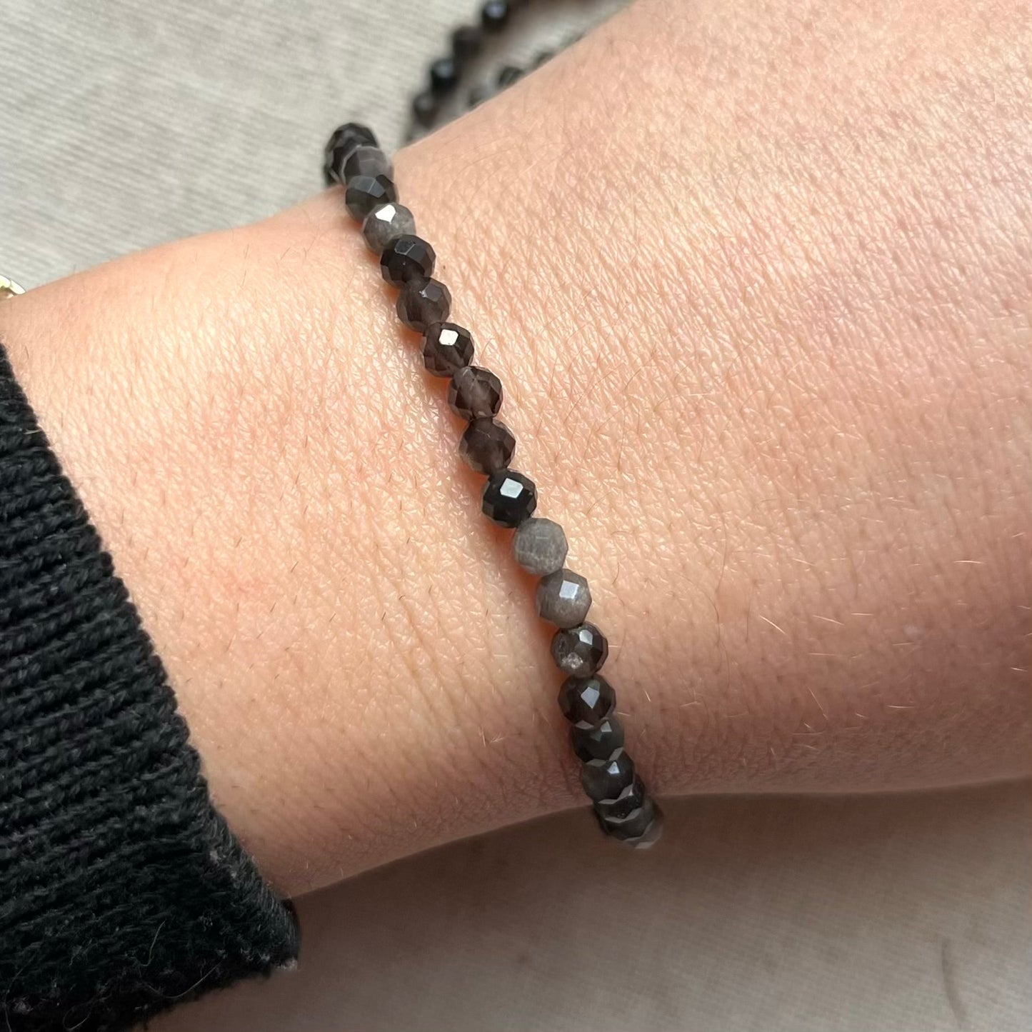 Silver Sheen Obsidian 4mm Facet Beaded Bracelet - Protection