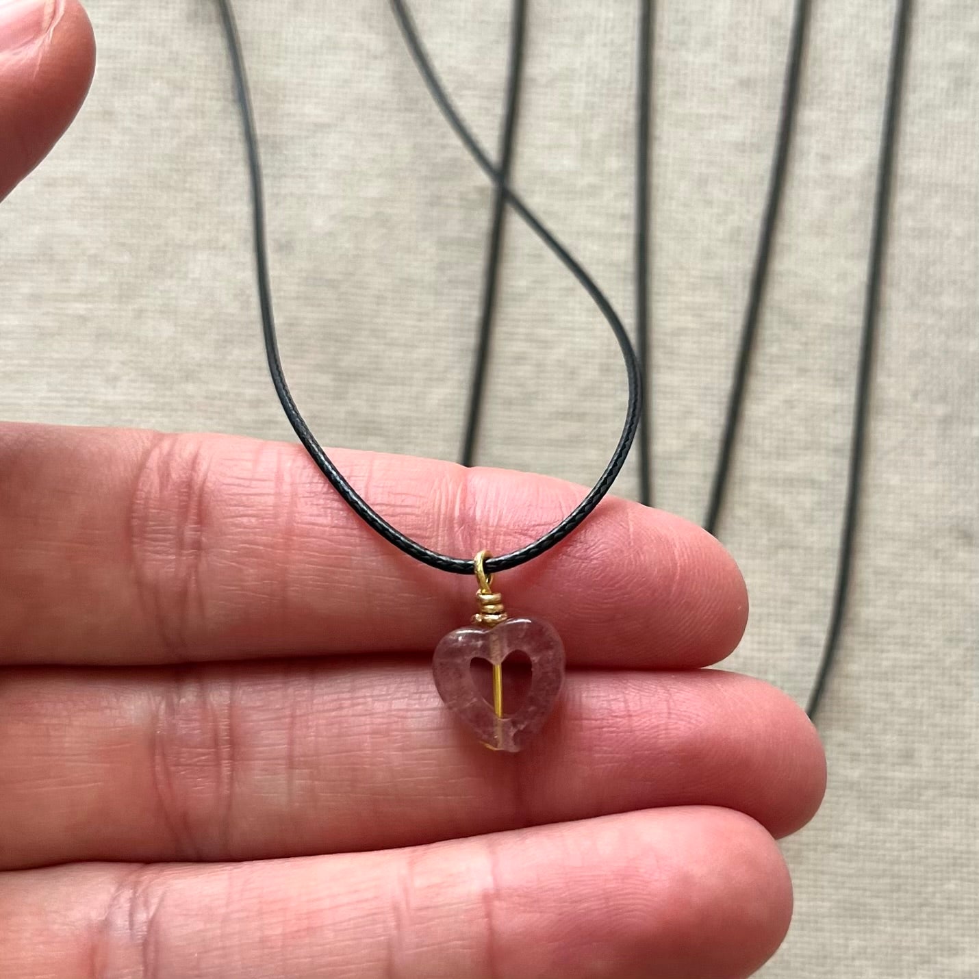 Mini Heart Pendant - Strawberry Quartz