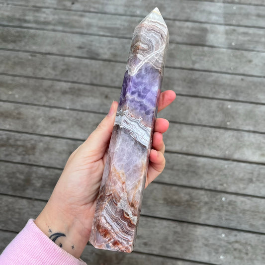 Amethyst & Flower Agate XL Tower Crystal -Spirit, Calm, Balance