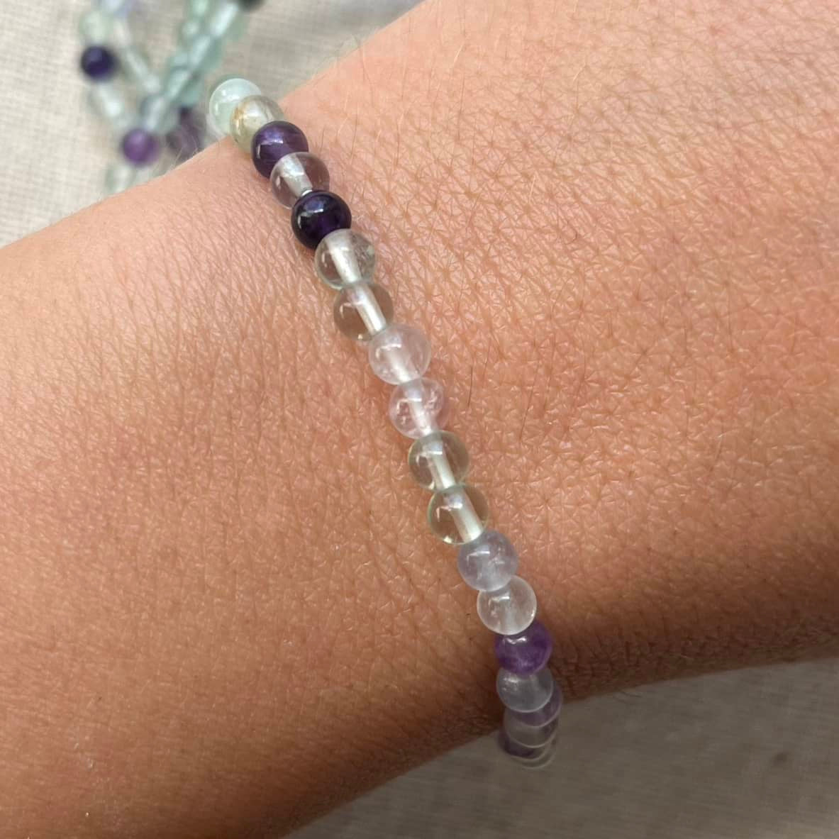 Rainbow Fluorite 4mm Beaded Bracelet - Clarity