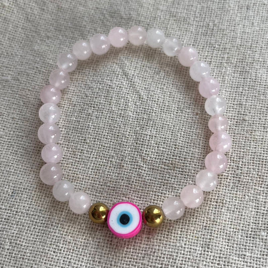 Good Energy Evil Eye Bracelet - Rose Quartz & Gold Hematite