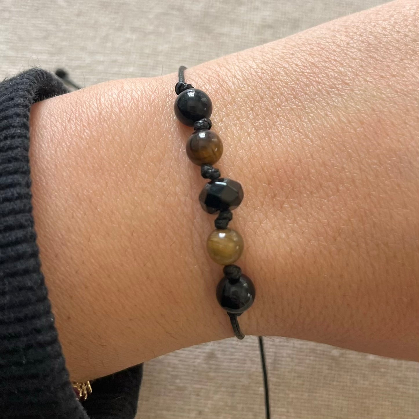 Grounding Cord Bracelet - Obsidian & Tiger Eye