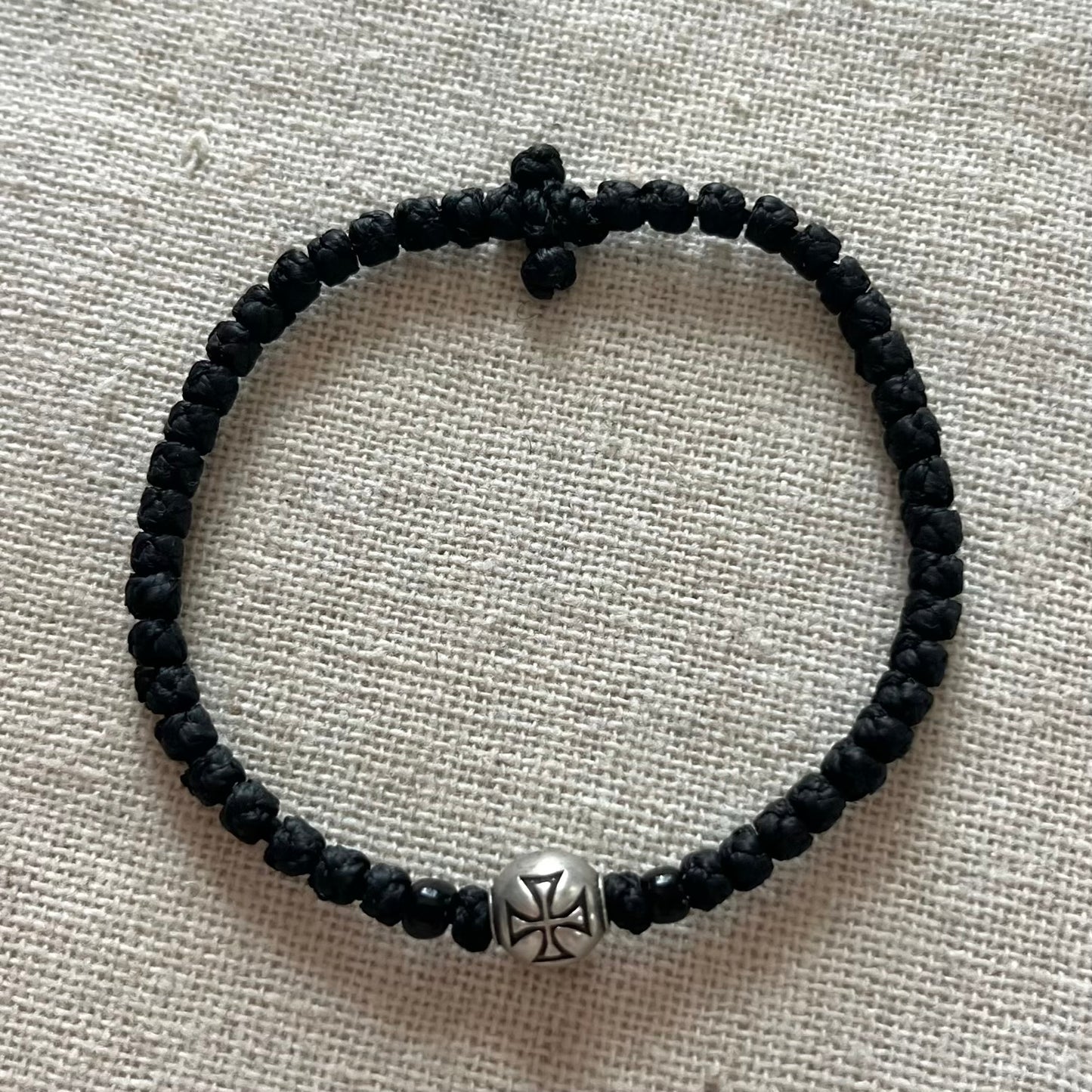 Komboskini Silver Cross Bracelet - Black