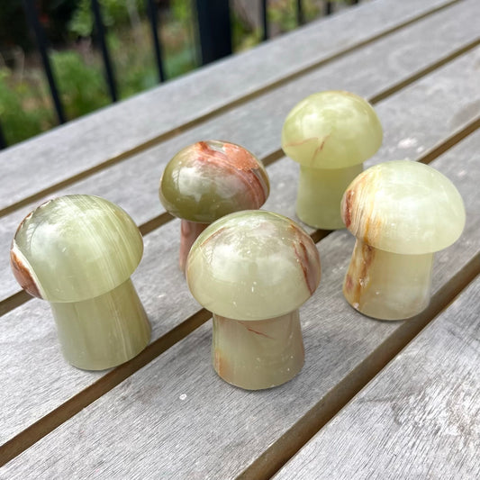 Green Onyx Small Mushroom Crystal - Heart Chakra, Confidence, Positivity