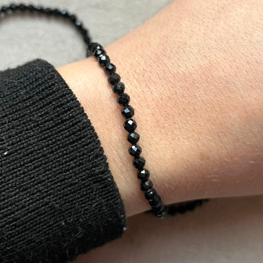 Black Tourmaline 4mm Facet Beaded Bracelet - Purification