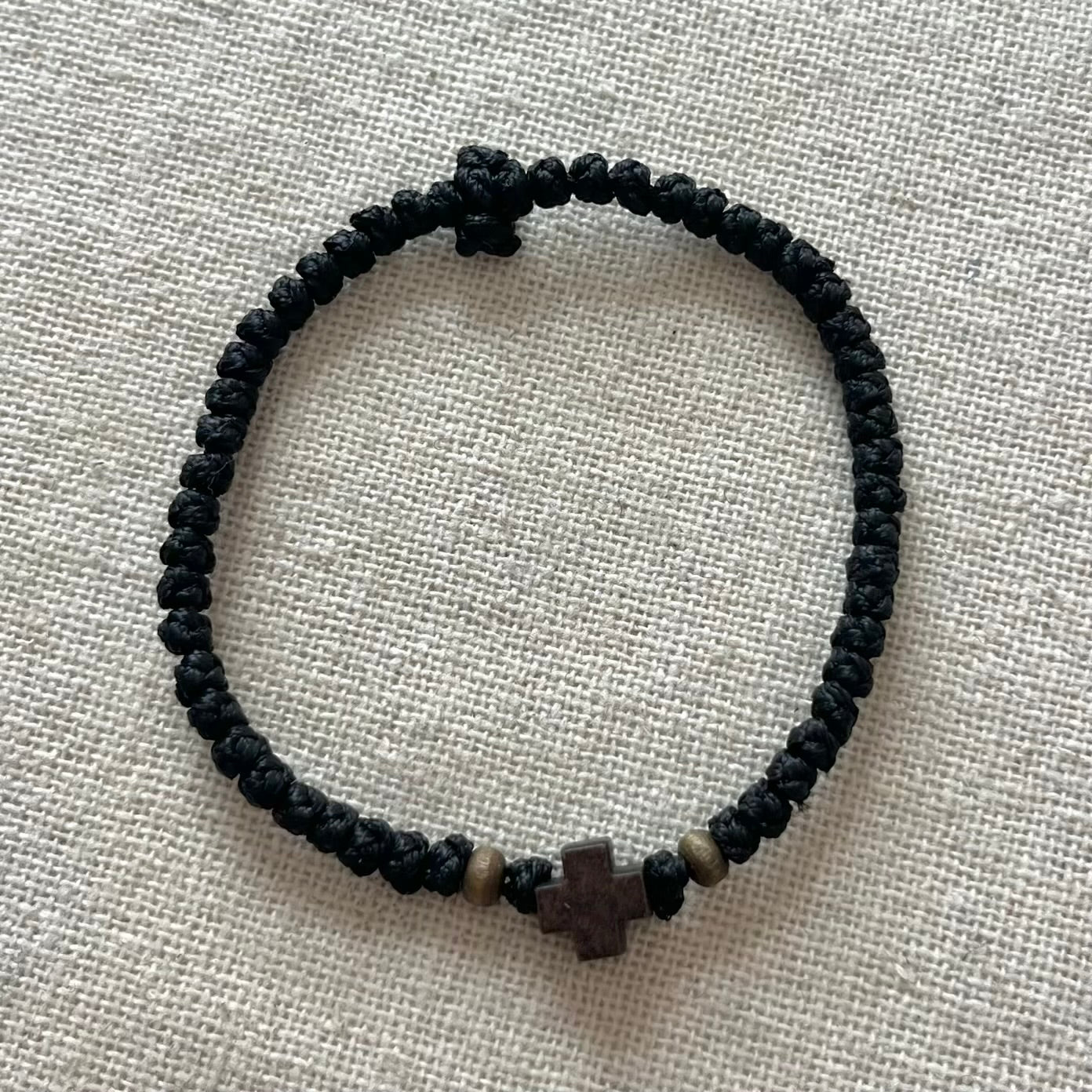 Komboskini Wooden Cross Bracelet - Black