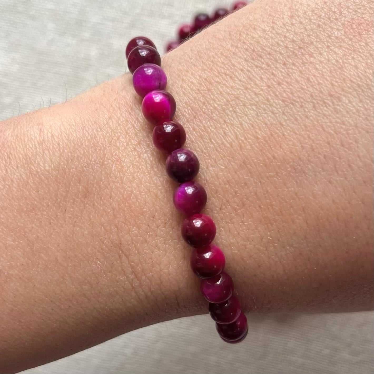 Pink Tiger Eye 6mm Beaded Bracelet - Confidence