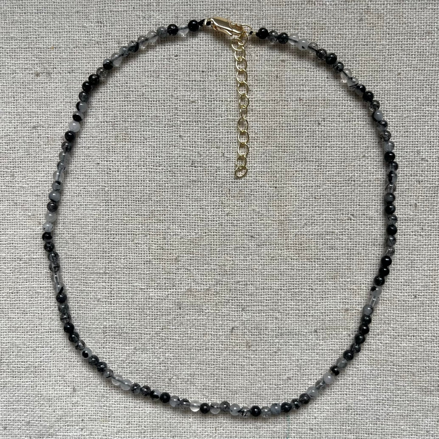 Black Rutilated Quartz 3mm Beaded Necklace - Protection